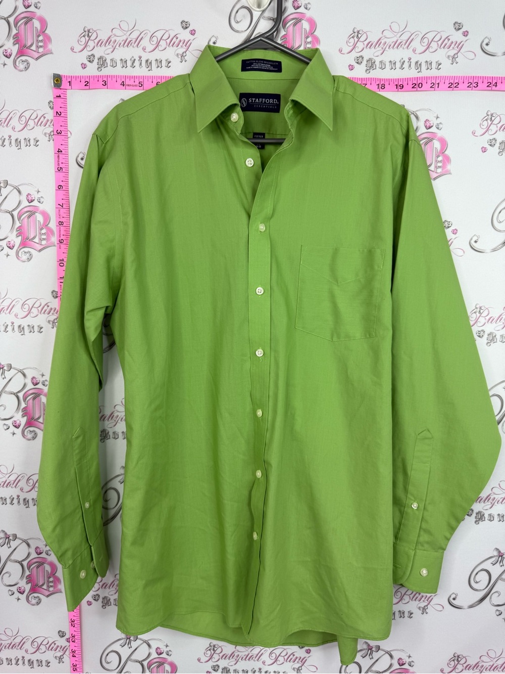 Stafford dress shirt Bright Lime Green Long-Sleeve Button-Up Shirt